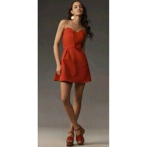FARM RIO X ANTHROPOLOGIE Strapless Structured Red Heart Mini Dress Sz L